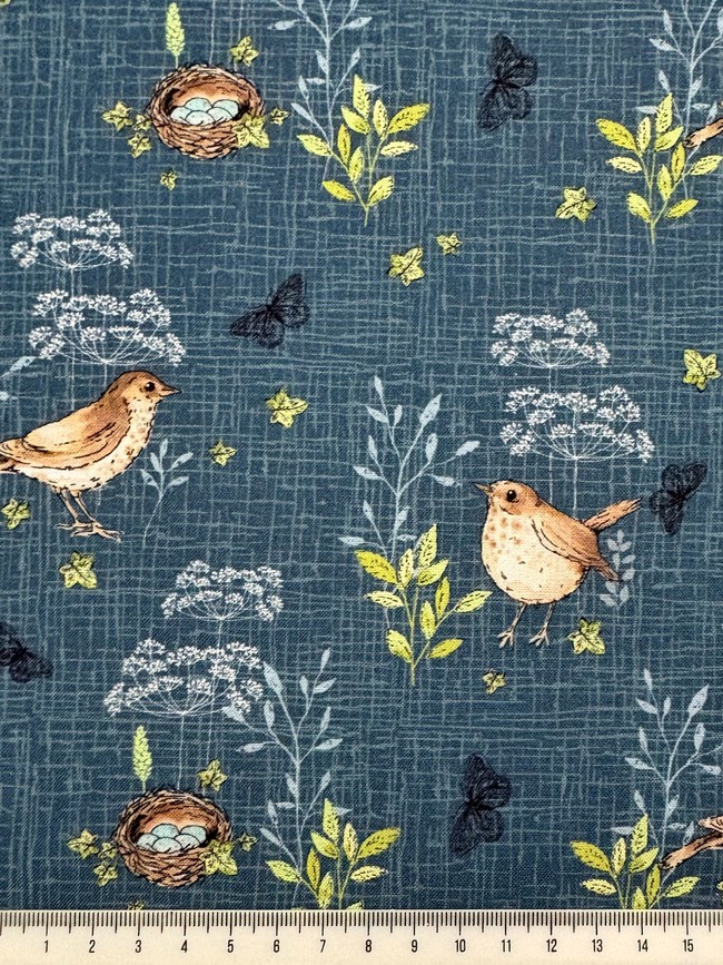 Wren on Dark Chambray Printed Cotton