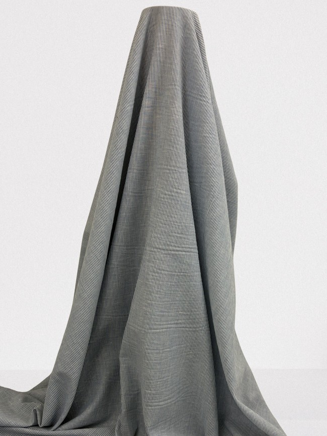 Pale Blue Denim & Ivory Micro Striped Linen Cotton Shirting