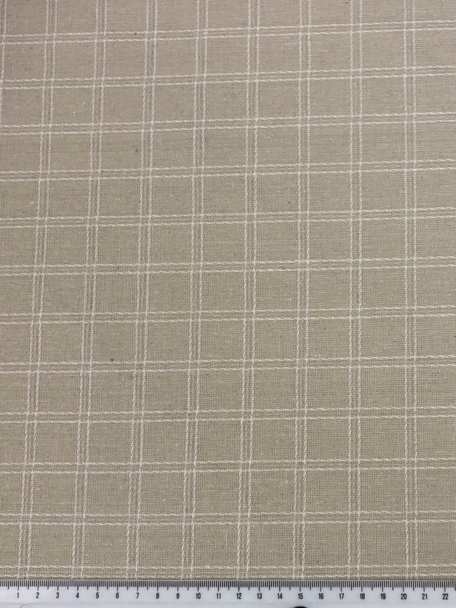 Light Sand Checked Linen Cotton Blend