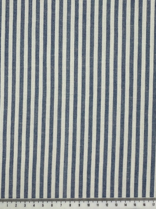 Pale Denim Blue & Ivory Striped Linen Cotton Shirting