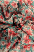 Cherry Blossoms on Teal Printed Chiffon 