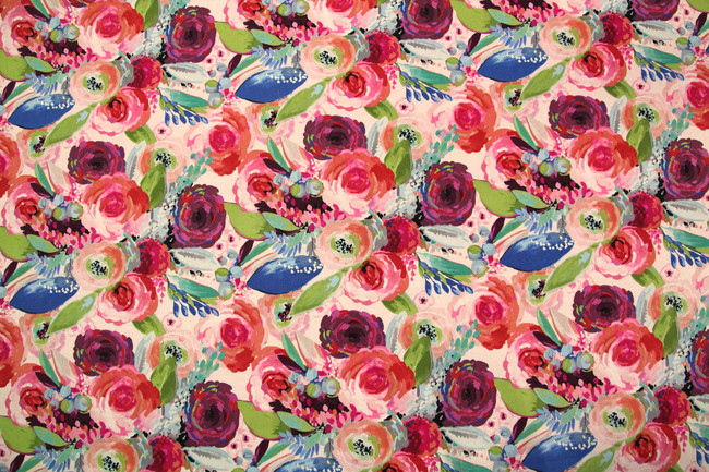 Blissful Blooms on Pale Pink Premium Cotton