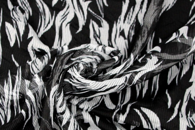Black & White Flame Self Striped Printed Chiffon