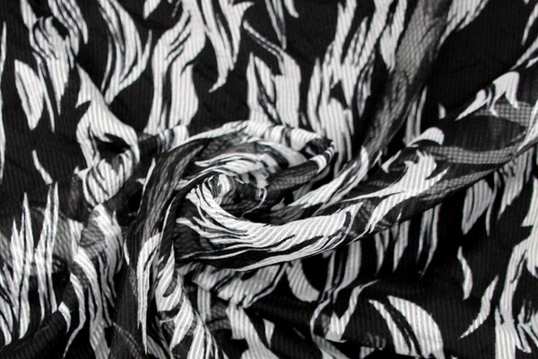 Black & White Flame Self Striped Printed Chiffon