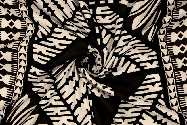 Dark Brown & Black Tapa Design on Ivory Dobby Cotton