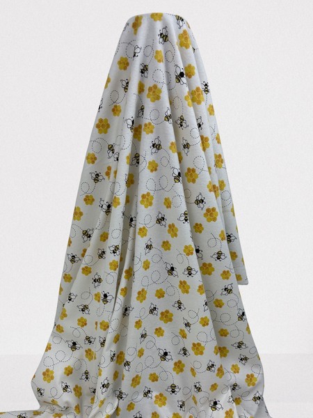 Honey Bees on White Winceyette