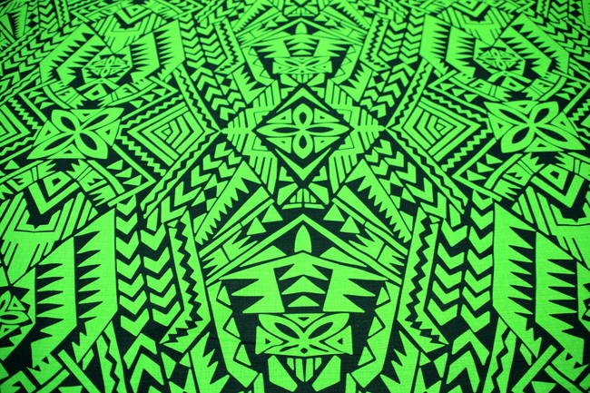 Lime & Dark Green Polynesian Designs Cotton Dobby