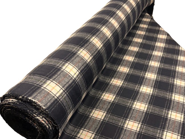 Navy Double-Faced Checked Wool Blend
