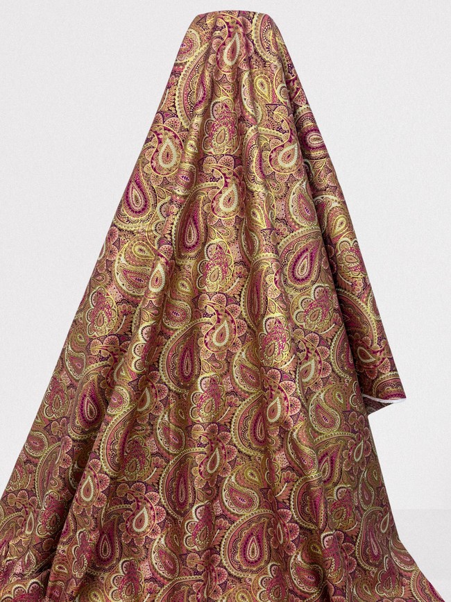 Foiled Paisley Design on Magenta Pink Cotton