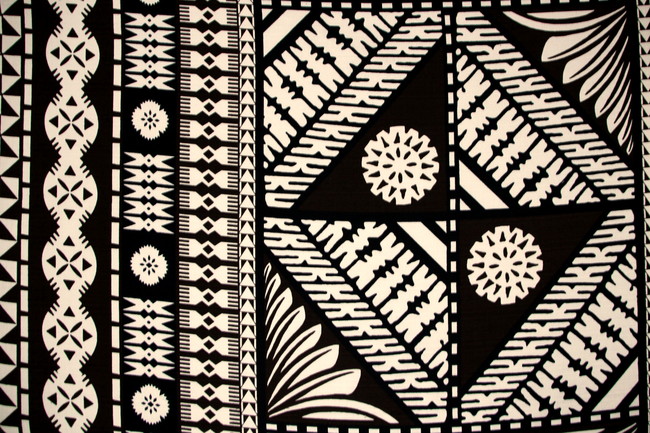 Dark Brown & Black Tapa Design on Ivory Dobby Cotton