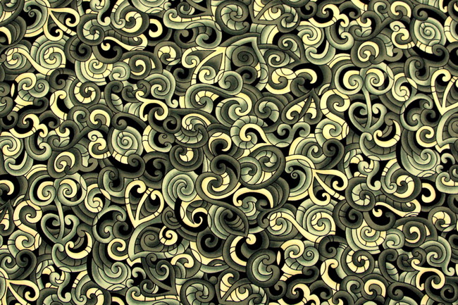 Multi Green Toned Moko Design Kiwiana Printed Cotton
