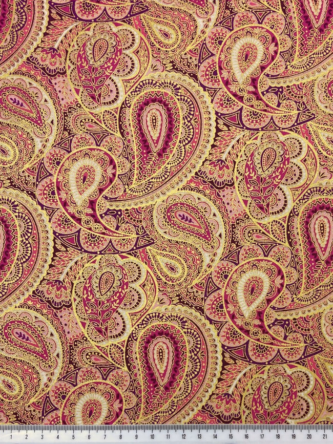 Foiled Paisley Design on Magenta Pink Cotton