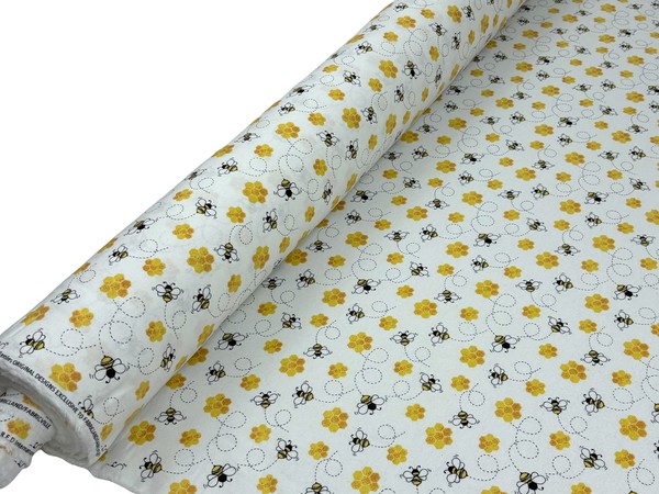 Honey Bees on White Winceyette