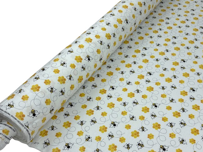 Honey Bees on White Winceyette