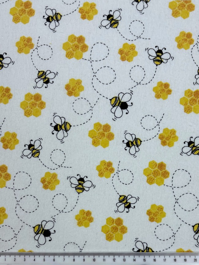 Honey Bees on White Winceyette