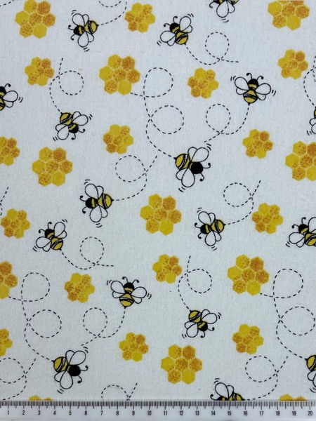 Honey Bees on White Winceyette