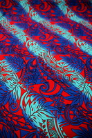  Royal & Aqua on Red Variegated Island Palms Cotton Dobby