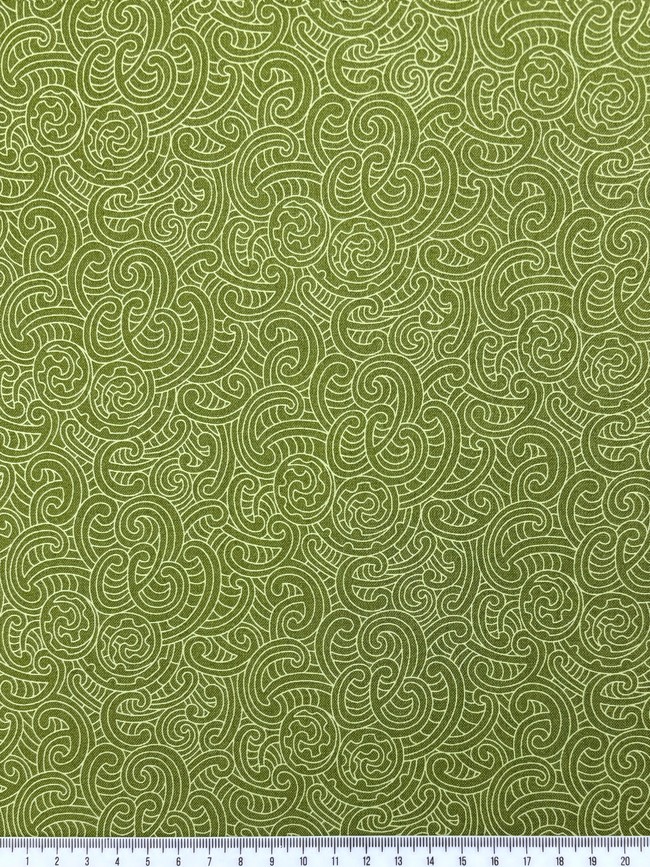 Green on Green Ponga Koru Design Kiwiana Cotton