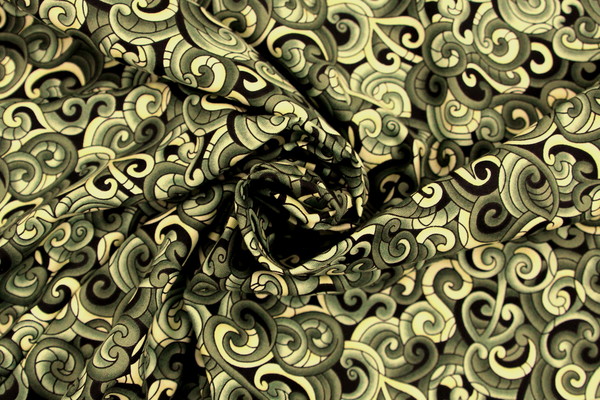 Multi Green Toned Moko Design Kiwiana Printed Cotton 