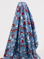 Foxes & Rabbits on blue Winceyette
