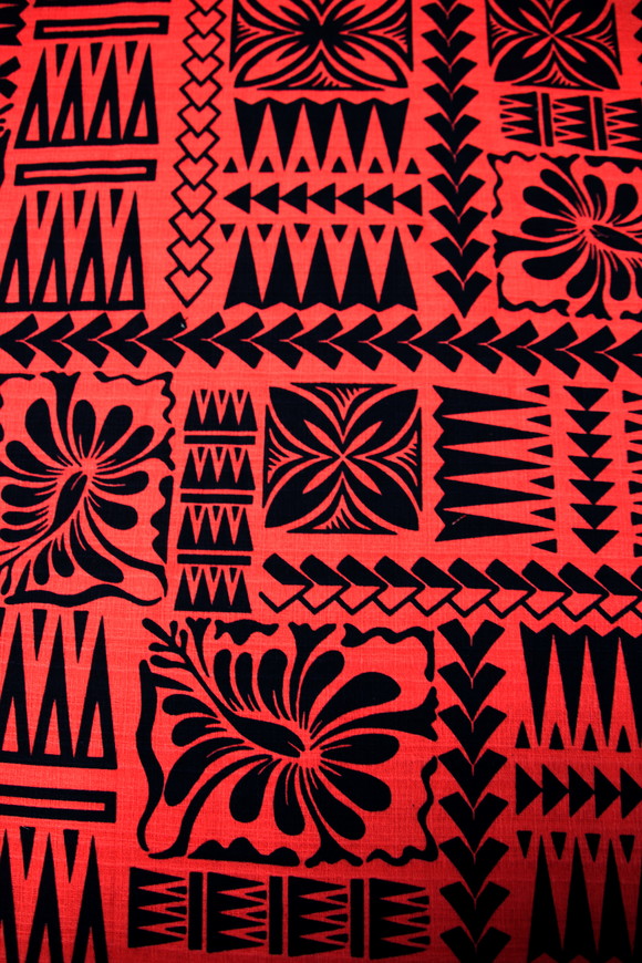 Melon & Black Hibiscus Printed Dobby