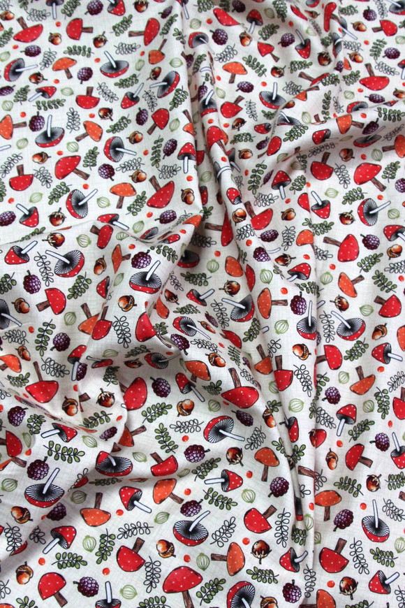 Nature Trail (Mushrooms) on Cream Premium Cotton