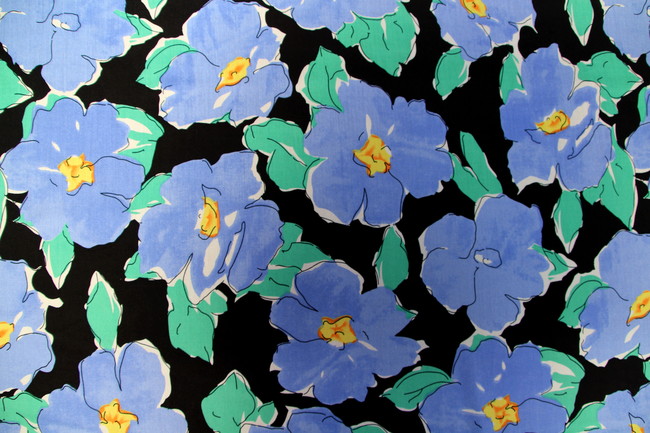 Dusky Blue Water-Colour Floral Rayon