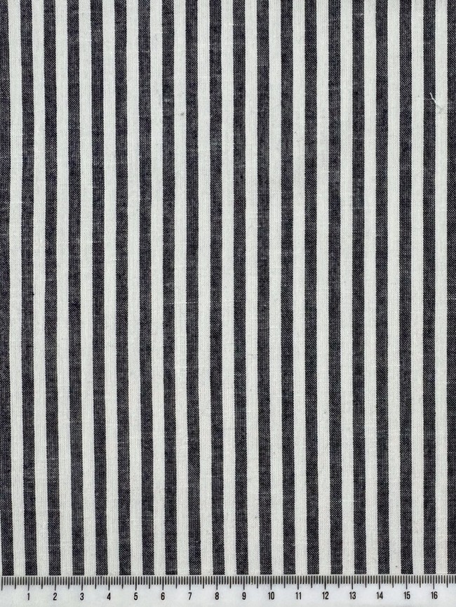 Charcoal & Ivory Striped Linen Cotton Shirting