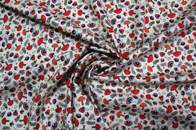 Nature Trail (Mushrooms) on Cream Premium Cotton