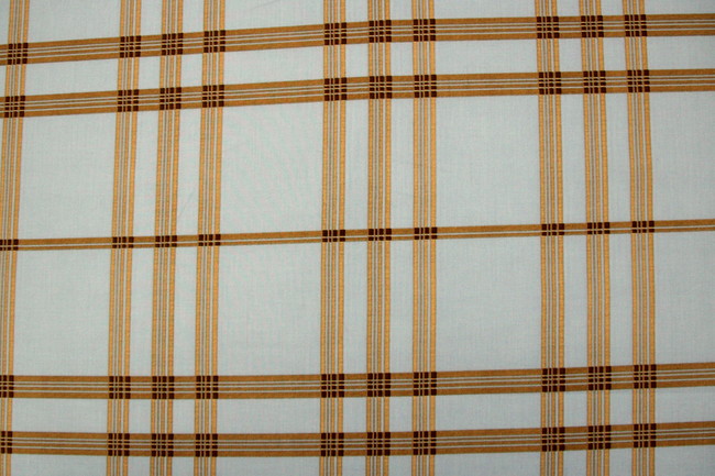 Brown Tartan Check on Pale Blue Printed Cotton