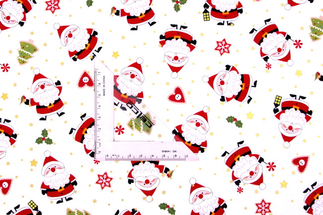 Little Santa on White Premium Printed Cotton