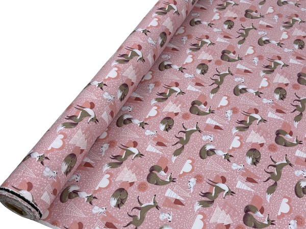 Foxes & Rabbits on Pink Winceyette