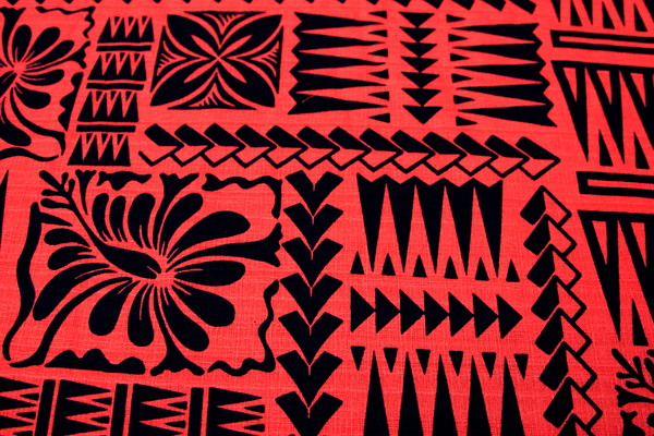 Melon & Black Hibiscus Printed Dobby