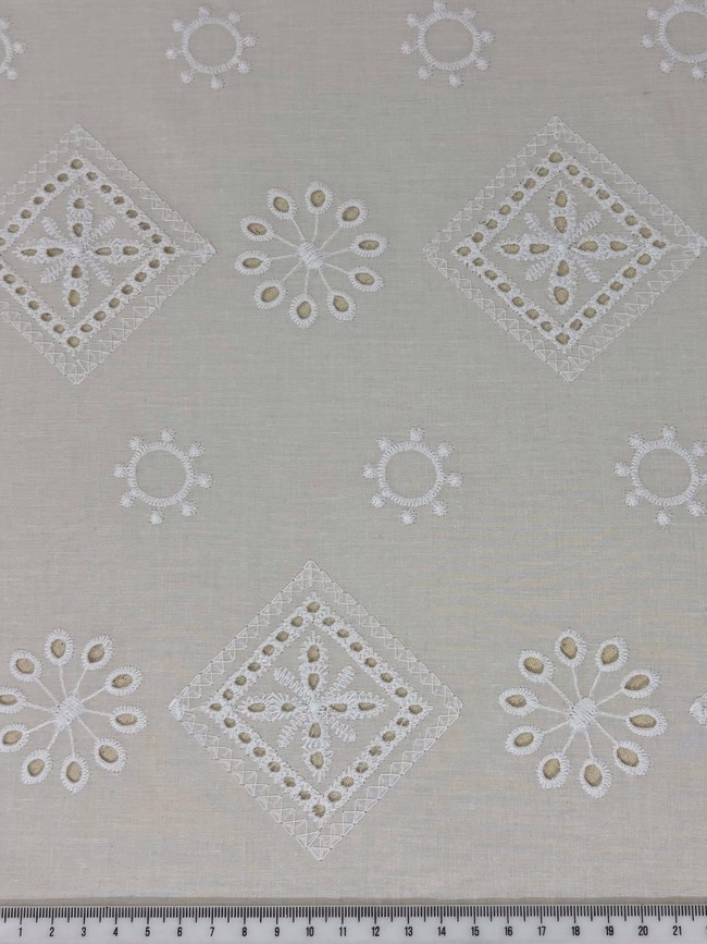 White Floral & Diamond Design Broderie Anglaise Cotton