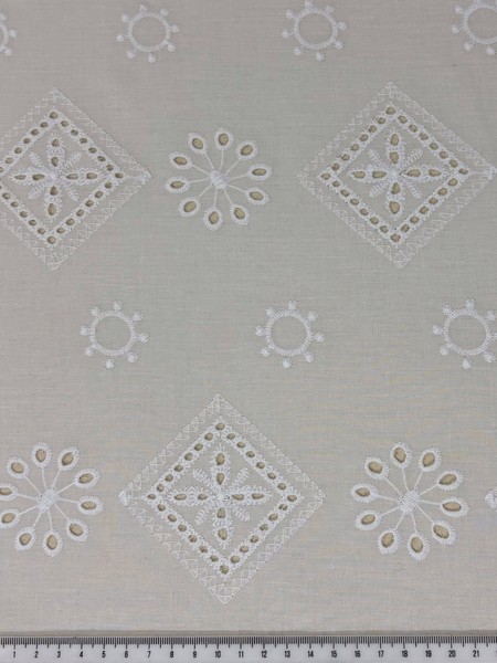 White Floral & Diamond Design Broderie Anglaise Cotton
