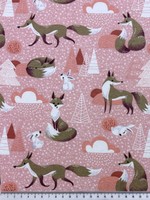 Foxes & Rabbits on Pink Winceyette