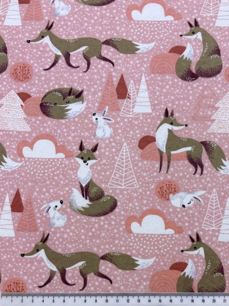 Foxes & Rabbits on Pink Winceyette