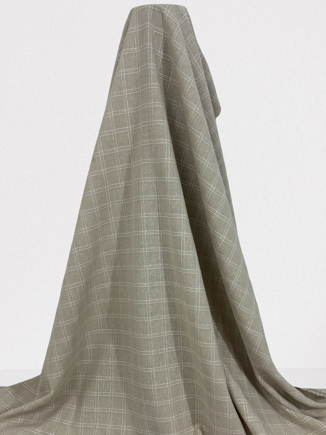 Light Sand Checked Linen Cotton Blend