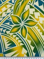 Yellow, Teal & Green Frangipani Pacific Island Cotton Dobby