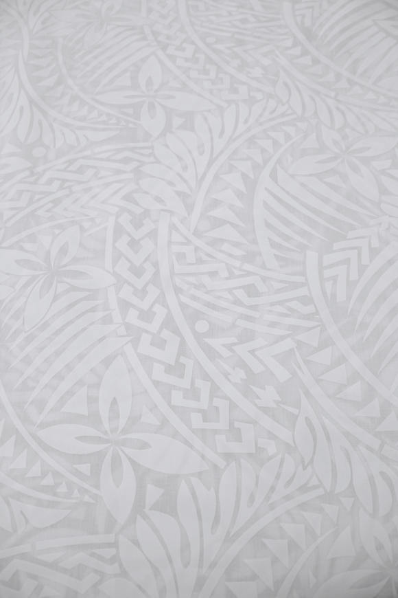 Petals & Palms - White on White Pasifika Polycotton
