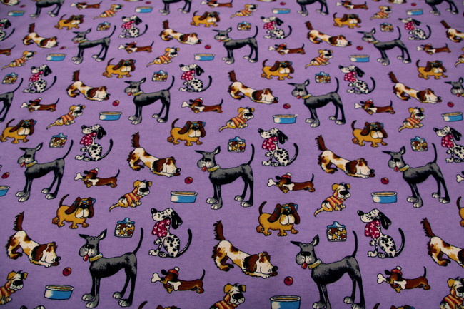 Puppy Pals on Lilac Printed Flannelette