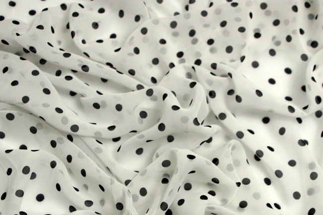 White with Black Spots Printed Chiffon 