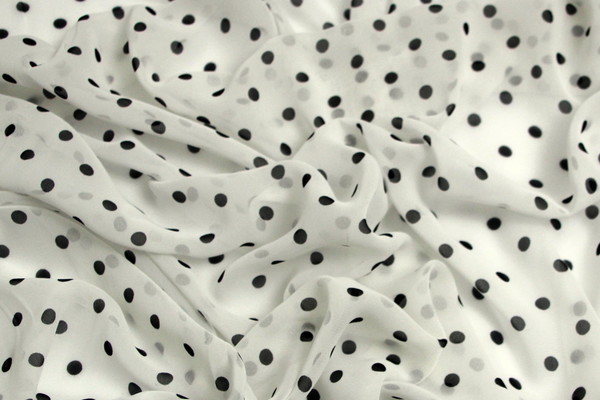 White with Black Spots Printed Chiffon 