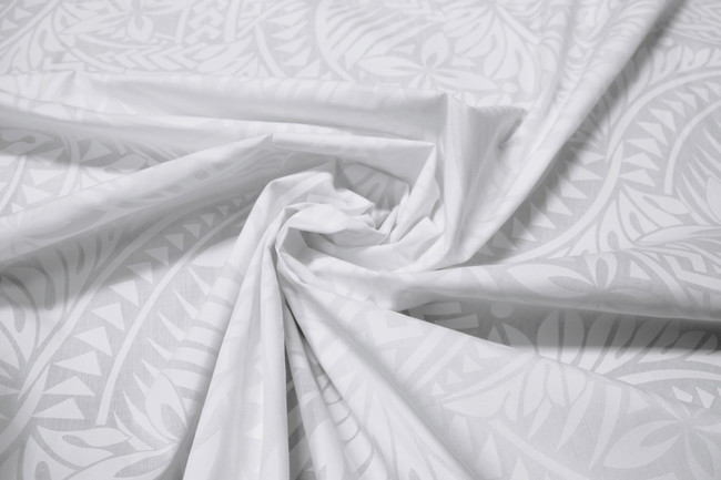 Petals & Palms - White on White Pasifika Polycotton