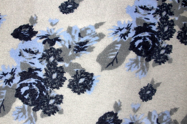 Multi Blue Floral on Light Grey Knitted Printed Mesh Background