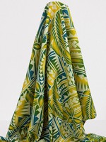 Yellow, Teal & Green Frangipani Pacific Island Cotton Dobby