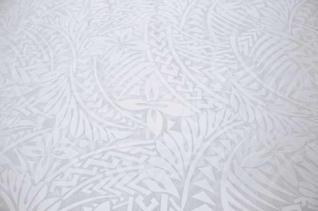 Petals & Palms - White on White Pasifika Polycotton