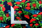 Tuis in Pohutukawa Kiwiana Cotton - Navy Background
