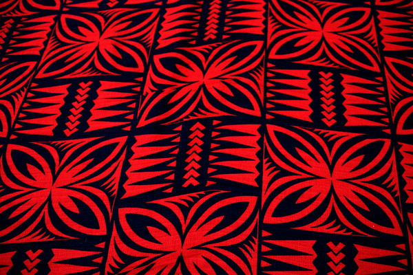Red & Black Spearhead Printed Pasifika Dobby