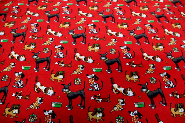 Puppy Pals on Red Printed Flannelette